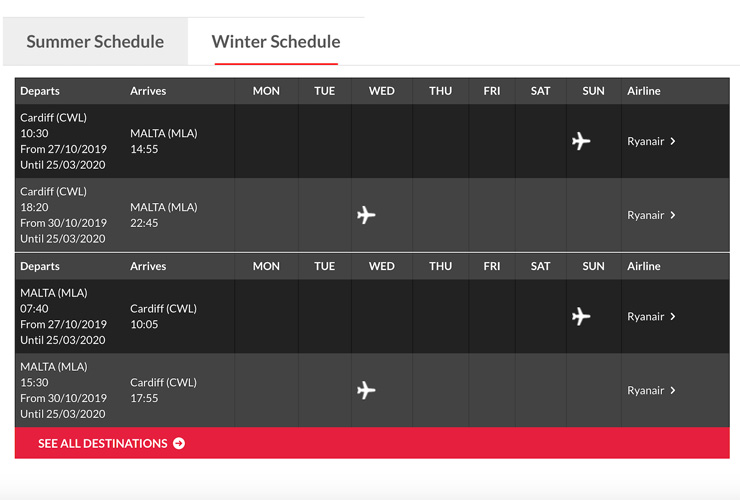 Ryanair Winter Schedule